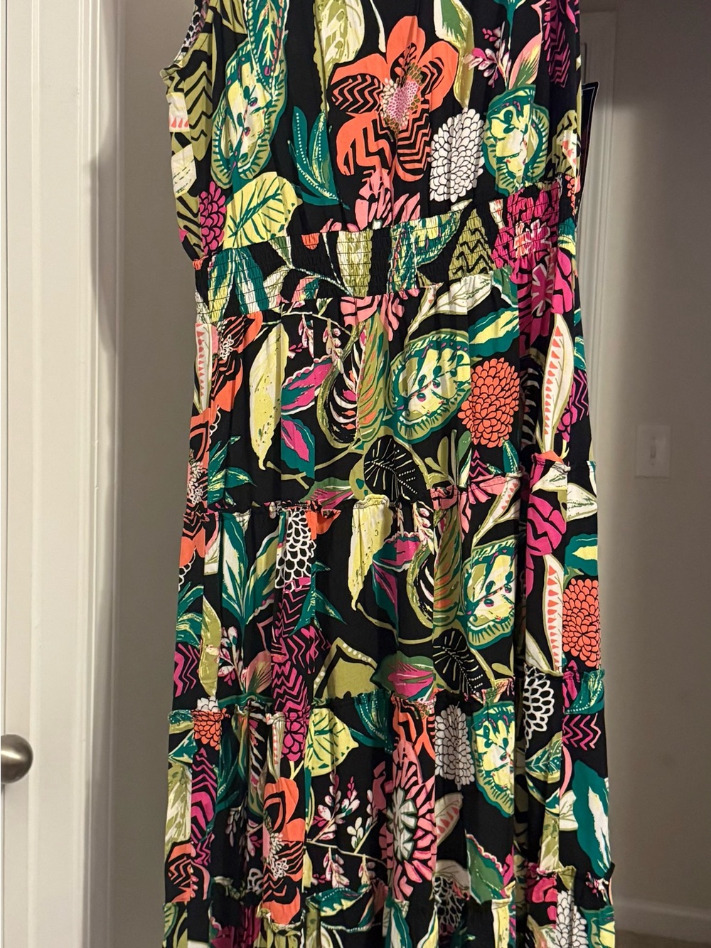 MSK Black Floral Maxi Dress with Pink, Green and Orange Accents